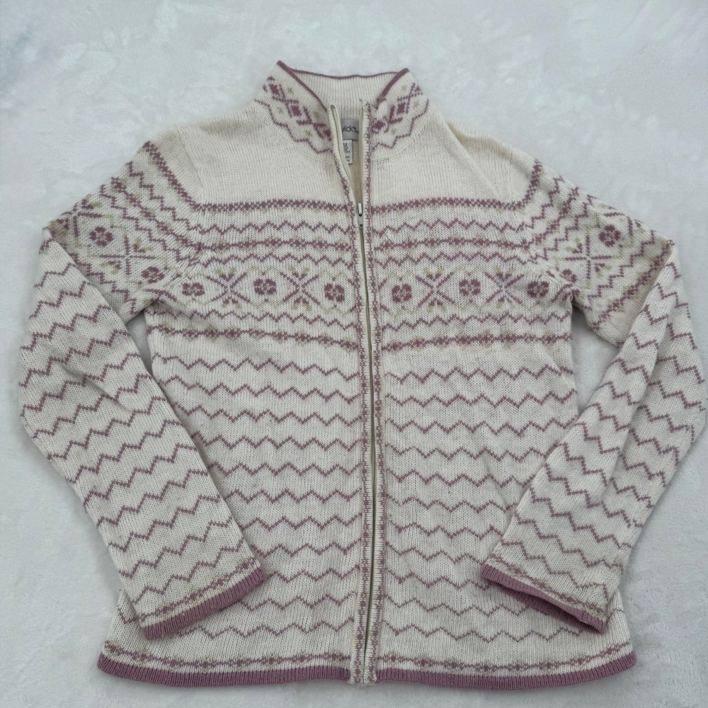 Vintage Chadwicks Mock Neck Fair Isle Zip Cardigan Sweater Sz Small Rabbit Hair